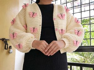 Cream Crochet Butterfly Cardigan