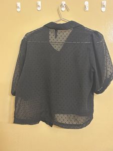 Sheer Textured Button-Up Blouse