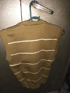 Men's Mustard Striped V-Neck Sweater Vest