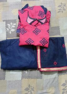 Pink & Navy Kurta Set with Dupatta