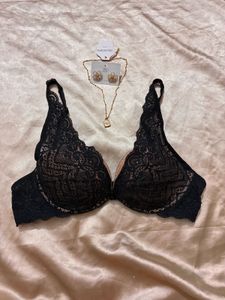 Lace Bra with Matching Necklace & Earrings Set