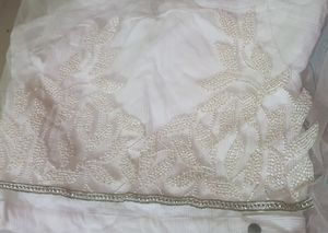 Beautiful All Over Moti Work Of White Saree