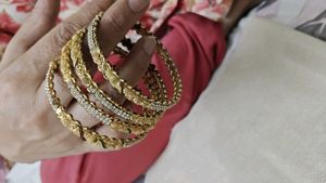 Set of 4 Gold Replica Bangles with Stones