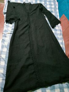 Elegant Black Abaya with Lace Trim