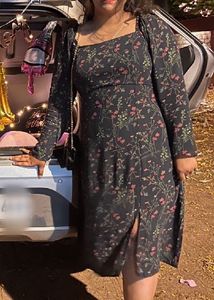 AND Black Floral Midi Dress | XL (Size 14) |