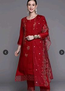 Elegant Red Embroidered Dupatta