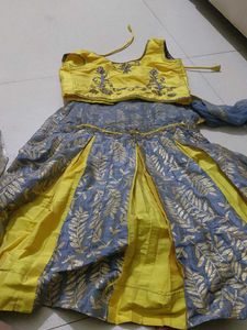 Yellow & Grey Embellished Lehenga Choli