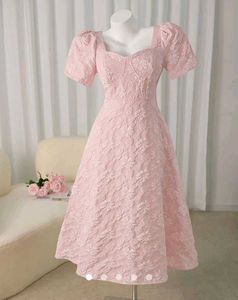Pink Puff Sleeve Midi Dress Large Size