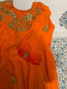 Orange Embroidered Kurta