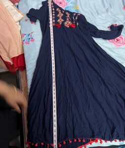 Embroidered Navy Blue Kurta with Tassels