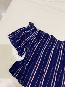 Pull&amp;bear Navy Striped Off-Shoulder Top