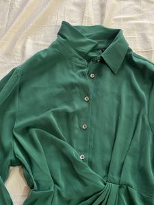Elegant Green Draped Shirt Dress