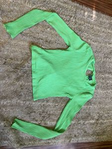 Green Ribbed Long Sleeve Top