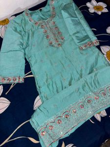 Beautiful Teal Embroidered Kurta Set