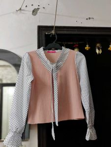 Pink &amp; Polka Dot Blouse Winter Top