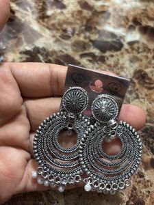 Oxidised Silver Jhumka Earrings