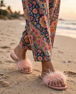 💗 PINK FEATHER FUR FLAT SLIPPERS 🩴✨