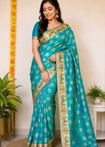 Beautiful Teal & Green Silk Saree