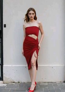 Shein Strapless Front Cut-Out Ruched Tie-Up Split