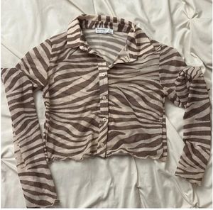 SALE DROP BERSHKA zebra printed sheer shirt