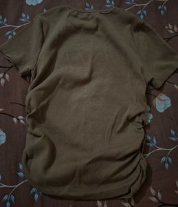 Brown Ribbed Ruched Top