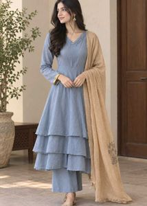 Blue Tiered Kurta Set