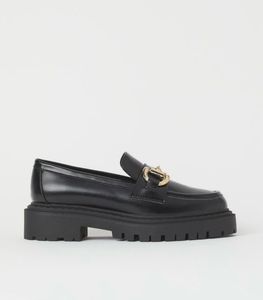H&amp;M Black Chunky Loafers with Gold Buckle