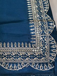 Elegant Teal Saree with Silver Embroidery