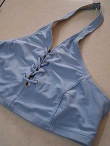 M Blue Lace-Up Halter Bikini Top