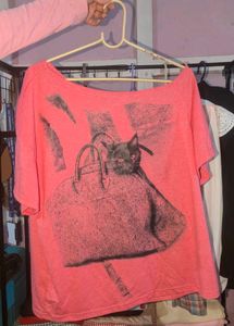 Pink Cat Graphic Oversized Tee