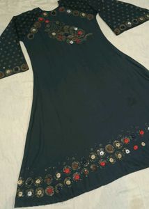 Dark Grey Floral Stone Work Nida Fabric Naqab with