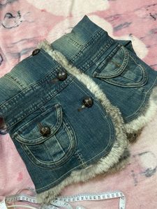 y2k denim Jacket with Fur Trim