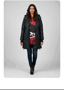 Stylish  Black leather jacket and winter dress