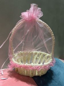 Premium Woven Gift Hamper Basket with Pink Organza