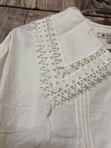 White Lace Collar Button-Up Shirt