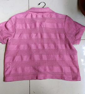 Pink Knitted Button-Down Top