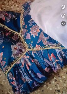 Floral Print Blue Kurta Set with Dupatta aliya cut