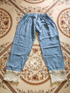 Elegant Sky Blue Lace-Work Cotton Suit Set