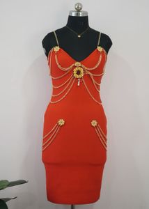 Stunning Orange Chain Embellished Dress