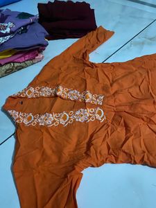 Orange Embroidered kurta set