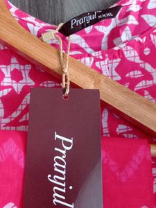 Pink Batik Duppata Nighty With Pocket
