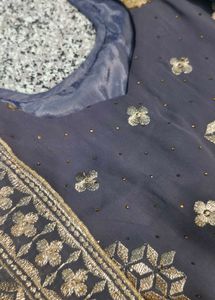 Elegant Grey Kurta Set with Gold Embroidery