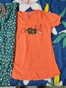 Comfortable Orange T-Shirt & Pajama Set