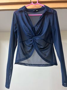 Blue Mesh Long Sleeve Top