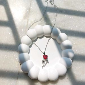 Sparkling Red Heart Bow Necklace