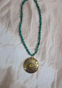 Green Beaded Medallion Necklace- NEW STOCK