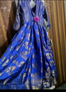 Elegant Blue &amp; Gold Ethnic Gown