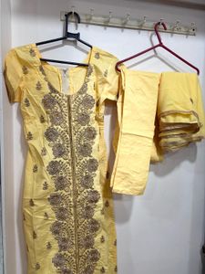 Yellow Embroidered Kurta Set with Dupatta