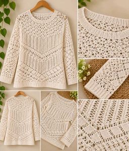 Cream Crochet Knit Sweater