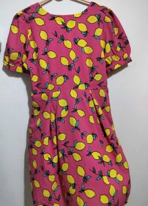 Cute Pink Lemon Print Dress